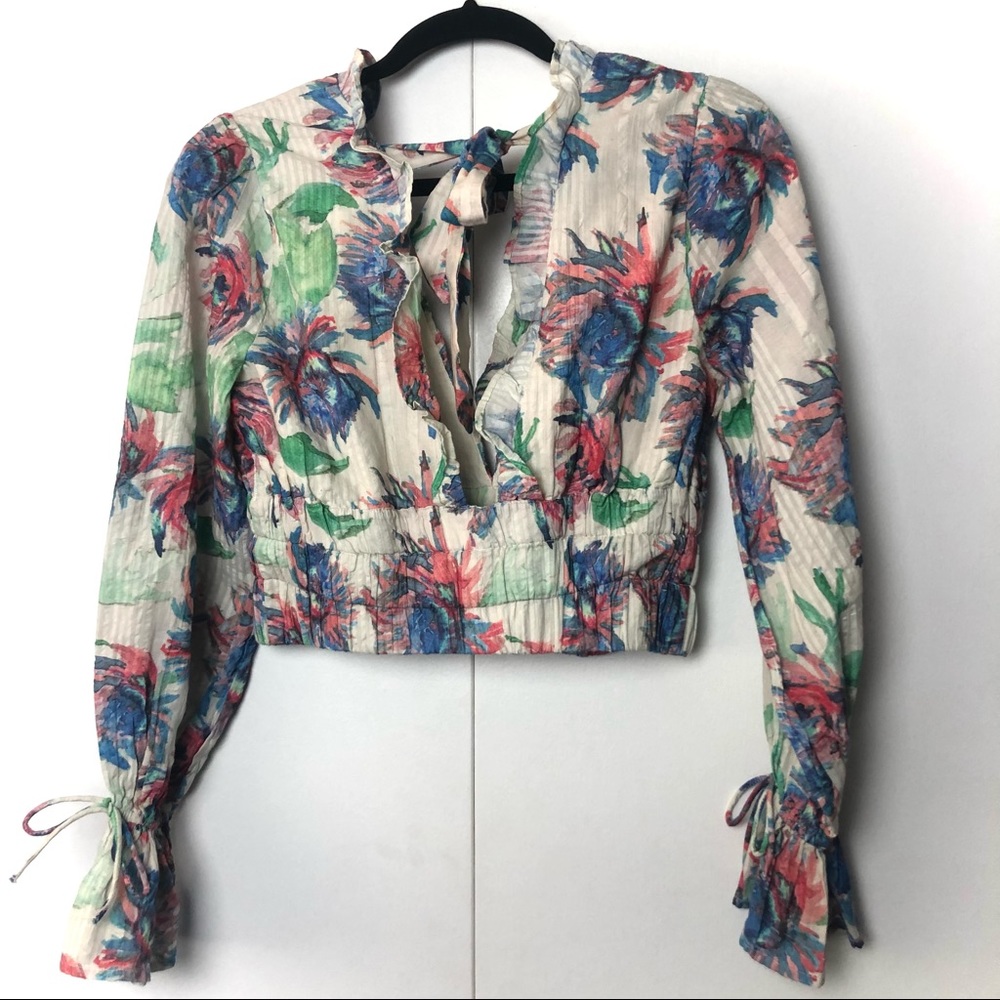Anthropologie Long Sleeve Crop Top Deep V Neck NWT - Picture 5 of 6